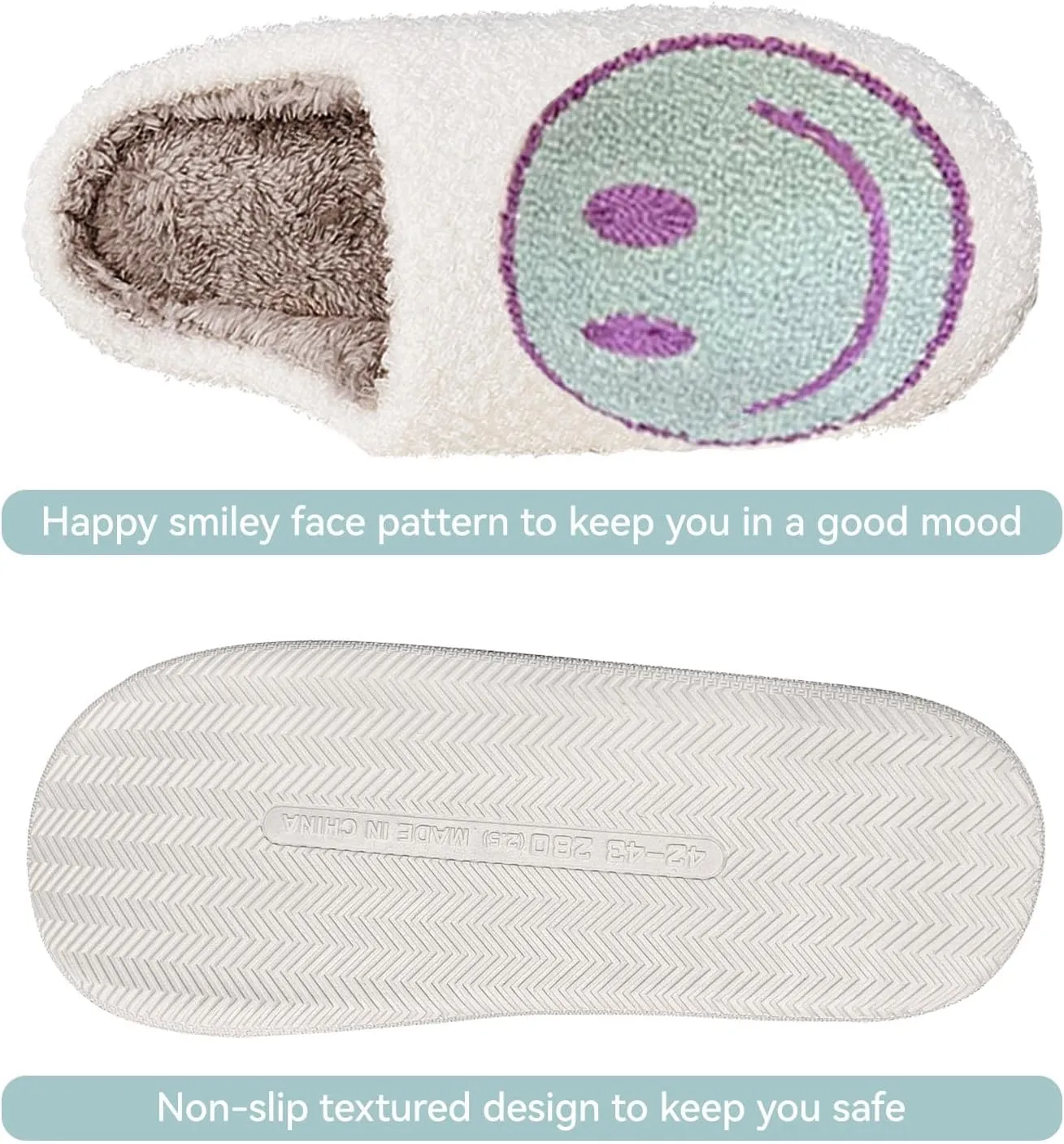 Beishani Smile Face Slippers for Women Happy face slippers Retro Soft Plush Warm Slip-on Slippers Cozy Indoor Outdoor Womens Slippers