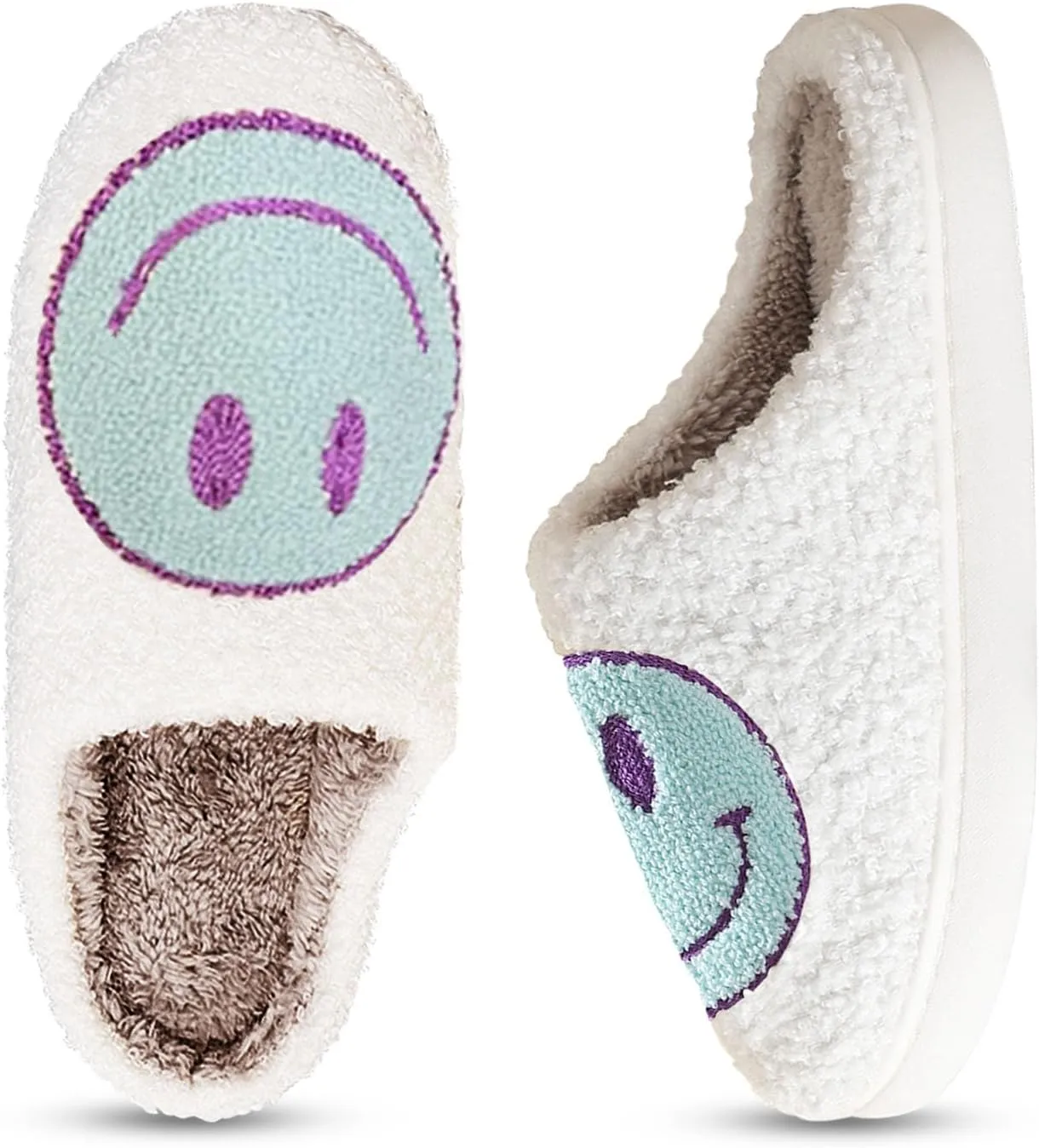 Beishani Smile Face Slippers for Women Happy face slippers Retro Soft Plush Warm Slip-on Slippers Cozy Indoor Outdoor Womens Slippers