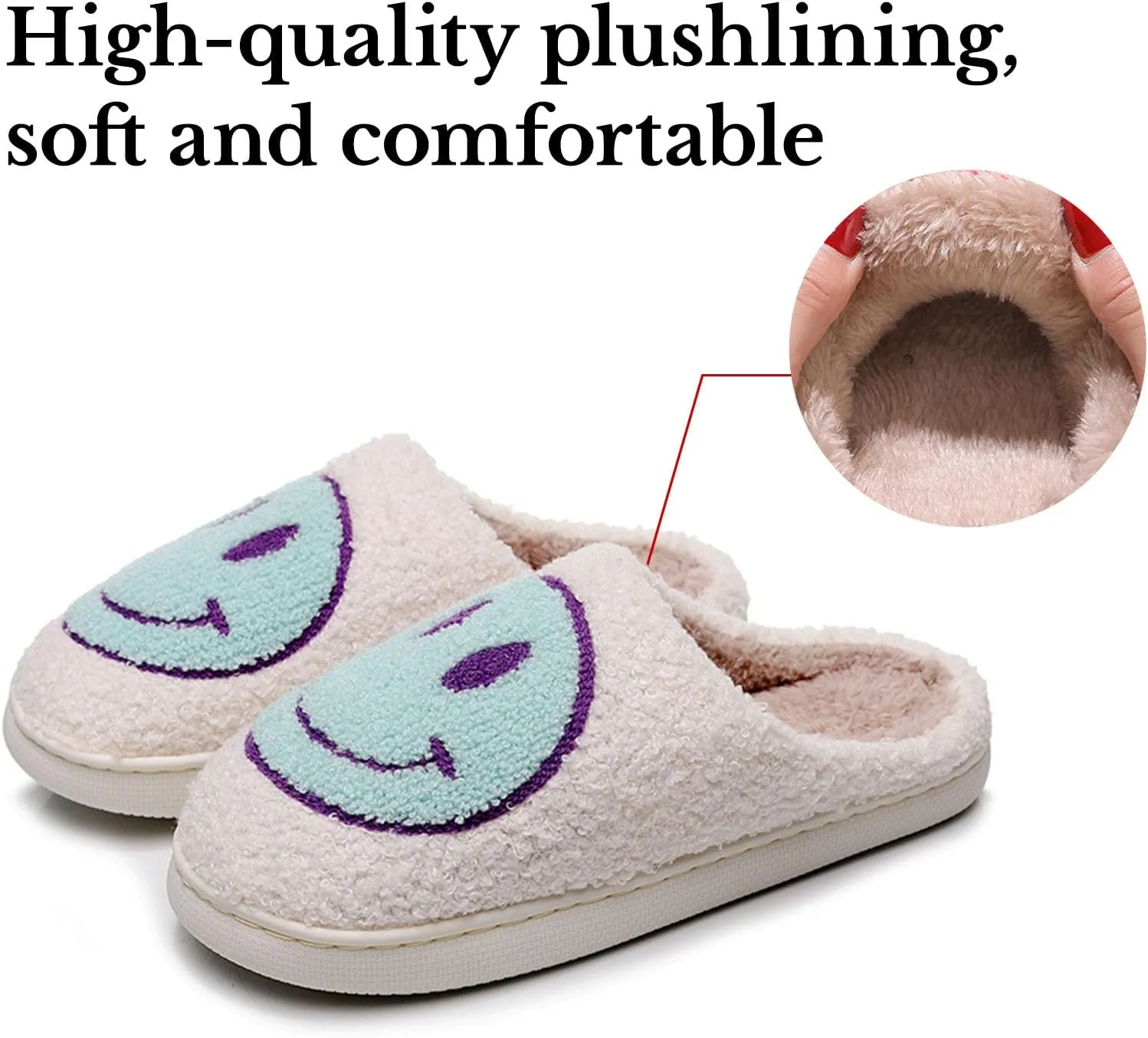 Beishani Smile Face Slippers for Women Happy face slippers Retro Soft Plush Warm Slip-on Slippers Cozy Indoor Outdoor Womens Slippers