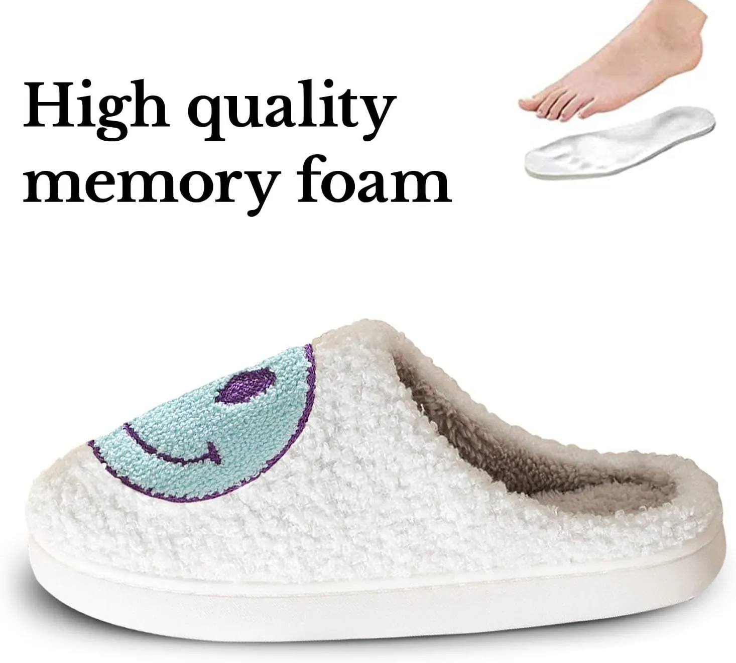Beishani Smile Face Slippers for Women Happy face slippers Retro Soft Plush Warm Slip-on Slippers Cozy Indoor Outdoor Womens Slippers