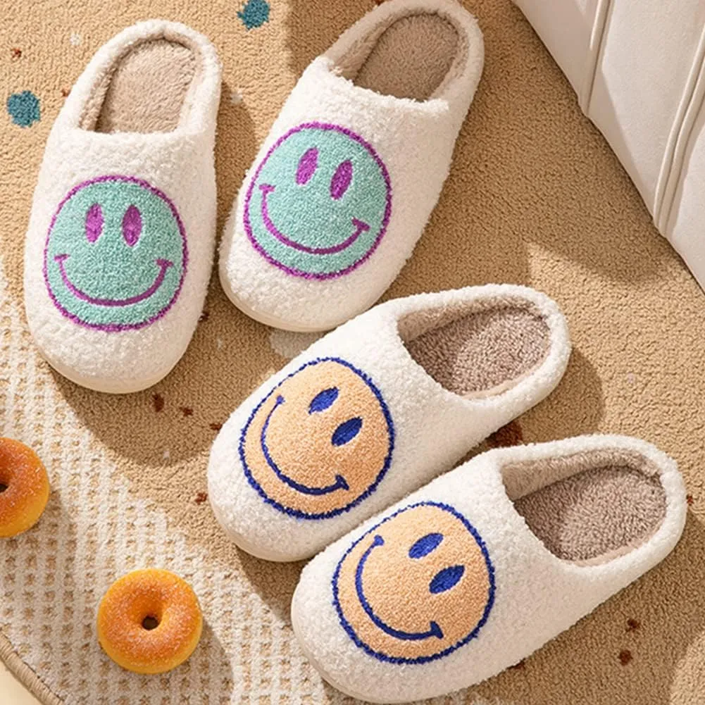 Beishani Smile Face Slippers for Women Happy face slippers Retro Soft Plush Warm Slip-on Slippers Cozy Indoor Outdoor Womens Slippers