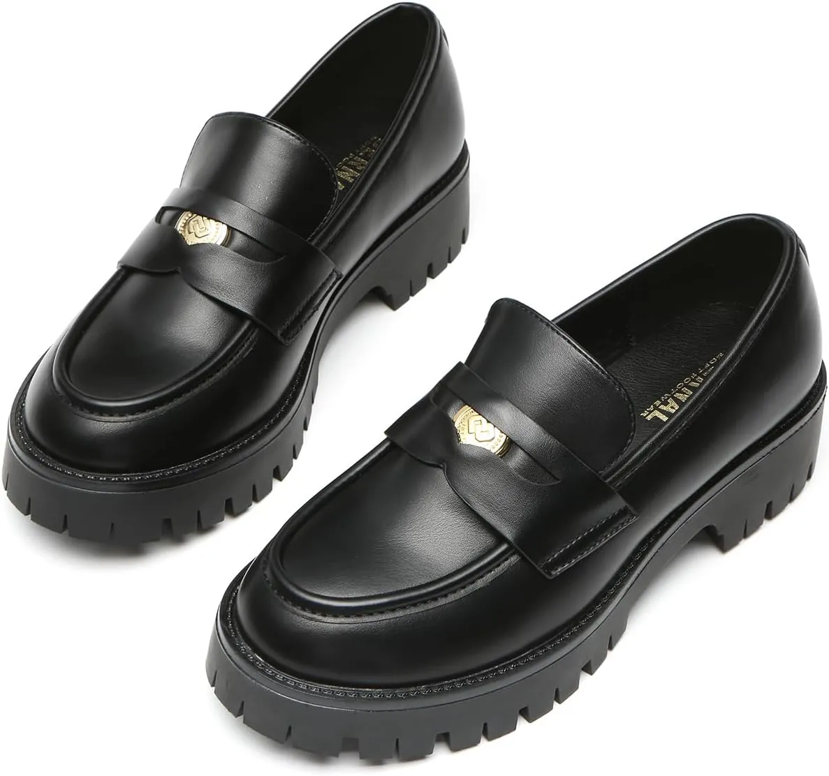 Bernal Women Chunky Platform Loafers Comfy Slip-On Penny Loafers Dressy Shoes Work School Party with Buckle
