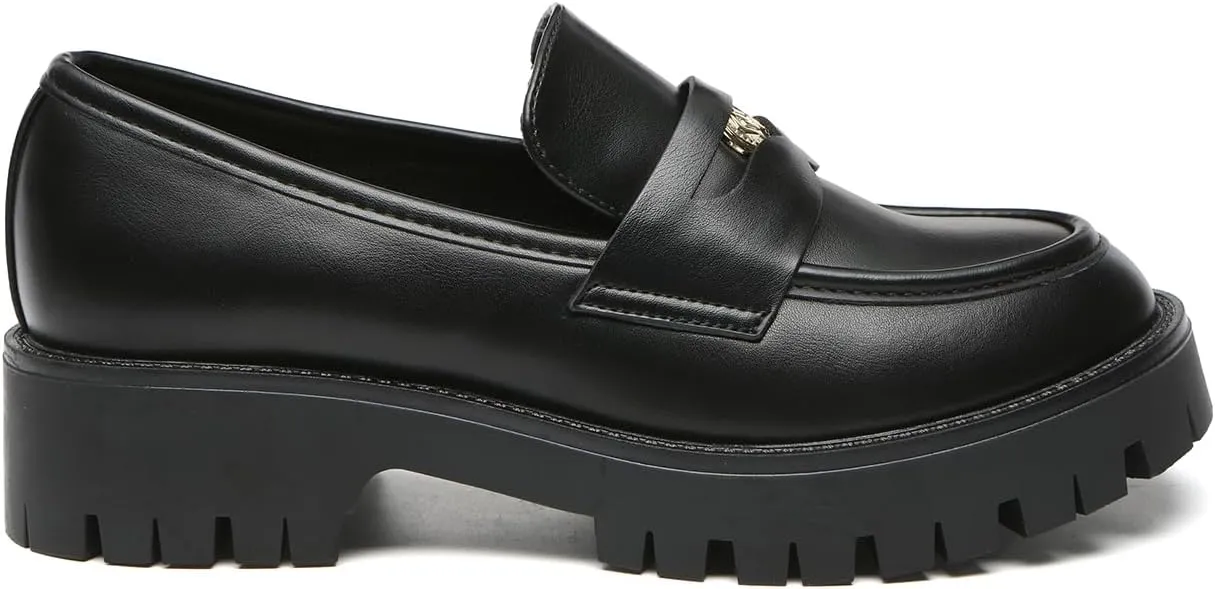 Bernal Women Chunky Platform Loafers Comfy Slip-On Penny Loafers Dressy Shoes Work School Party with Buckle