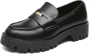 Bernal Women Chunky Platform Loafers Comfy Slip-On Penny Loafers Dressy Shoes Work School Party with Buckle