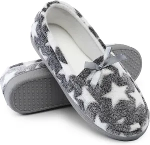Bigwow Women's Fuzzy Moccasin Slippers Closed Back-Heel Memory Foam Non-Slip Warm Indoor Outdoor Shoes