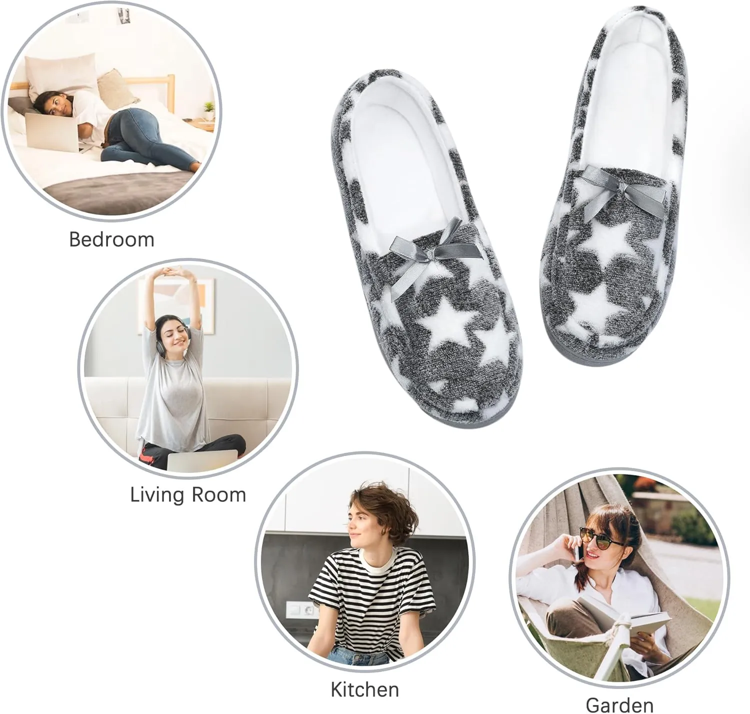 Bigwow Women's Fuzzy Moccasin Slippers Closed Back-Heel Memory Foam Non-Slip Warm Indoor Outdoor Shoes
