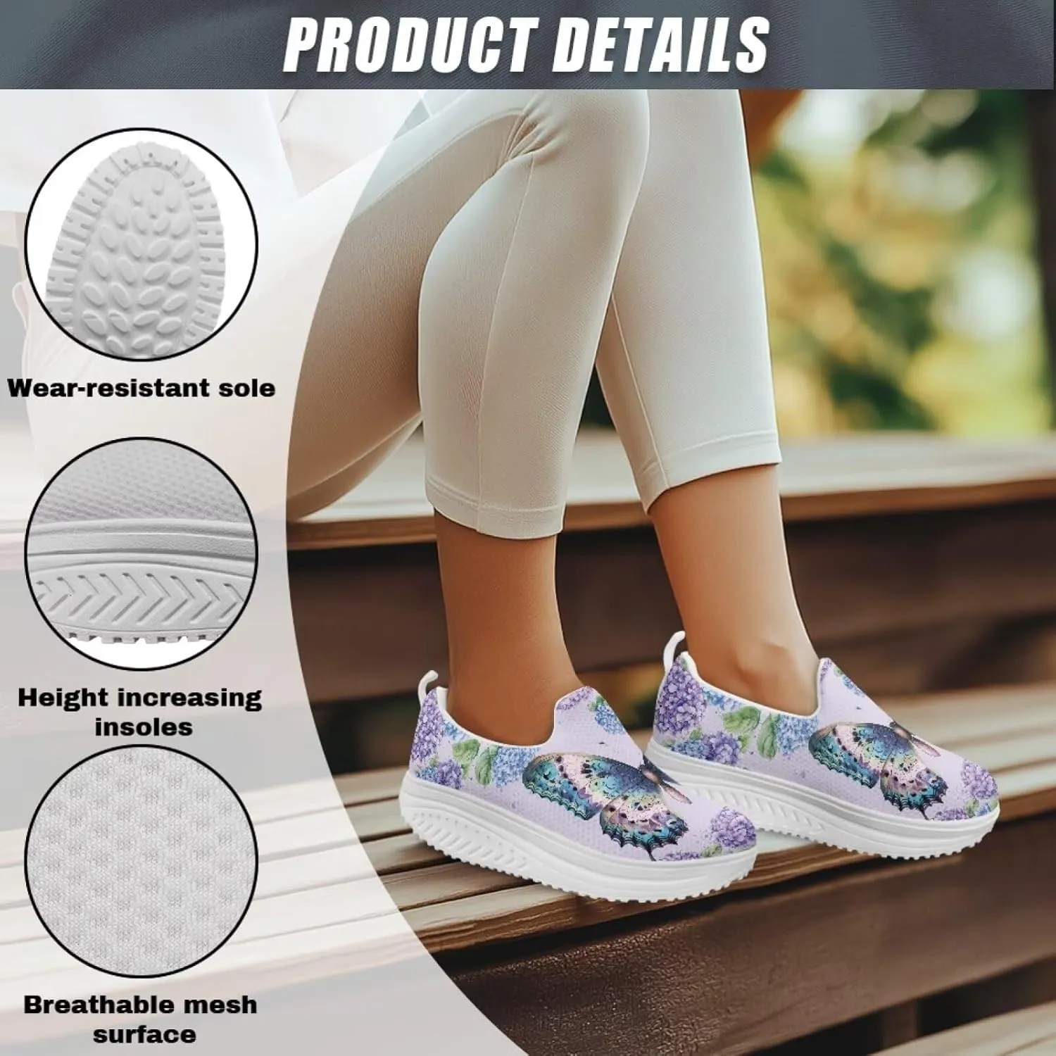 Binienty Women's Slip-On Platform Loafers Breathable Mesh Walking Sneakers Rocking Bottom Footwear