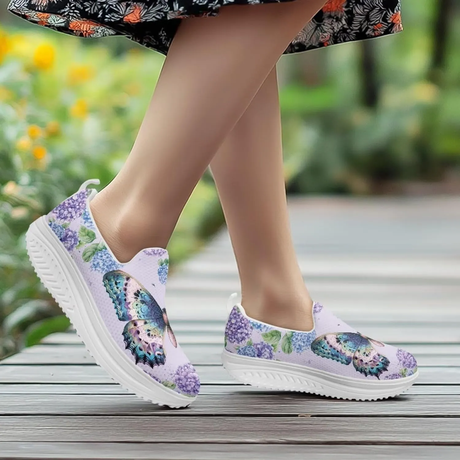 Binienty Women's Slip-On Platform Loafers Breathable Mesh Walking Sneakers Rocking Bottom Footwear