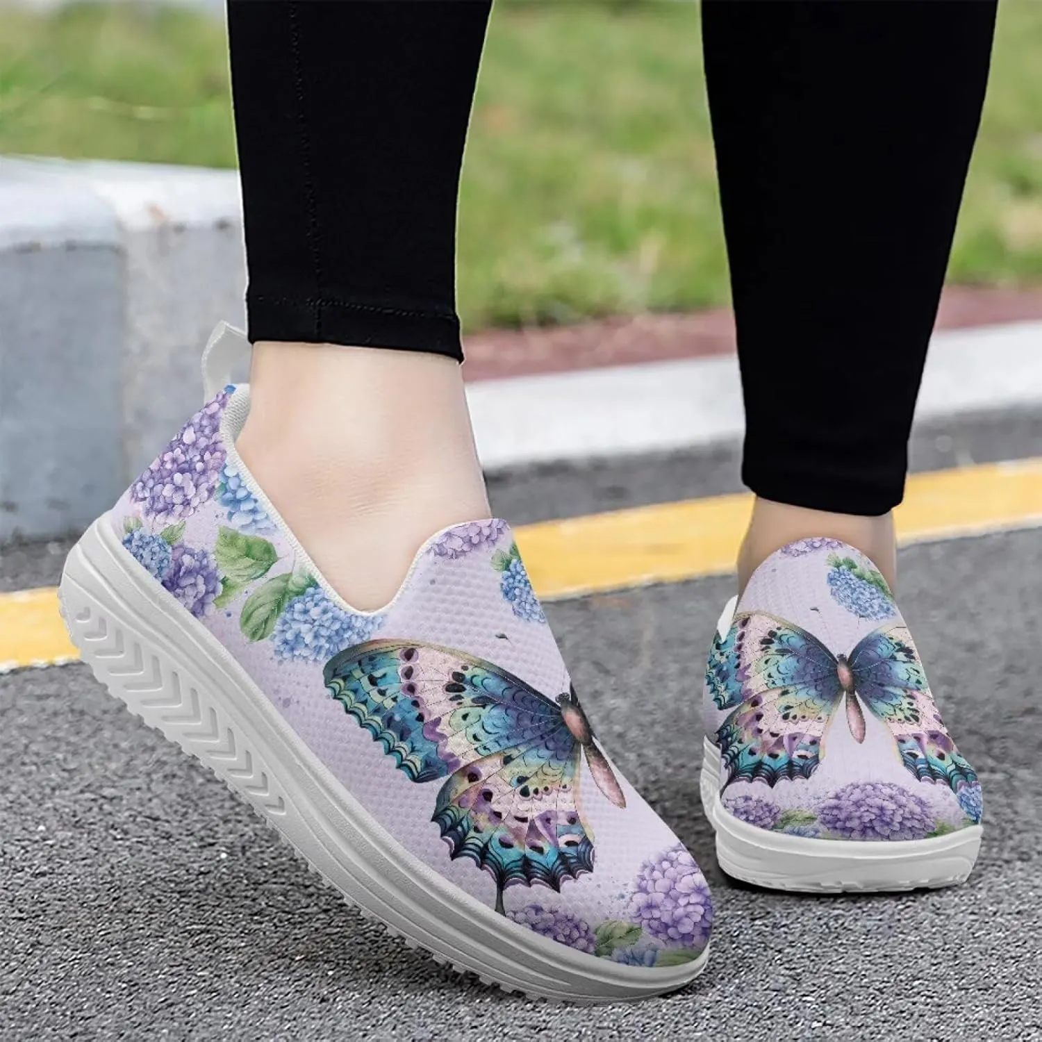 Binienty Women's Slip-On Platform Loafers Breathable Mesh Walking Sneakers Rocking Bottom Footwear