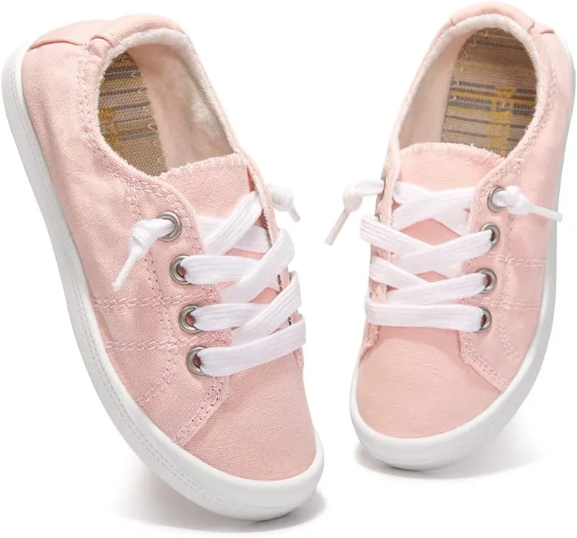 Boy and Girl Slip on Canvas Sneaker, Kids Low Top Casual Fashion Shoes, Comfy Lace up Walking Shoes