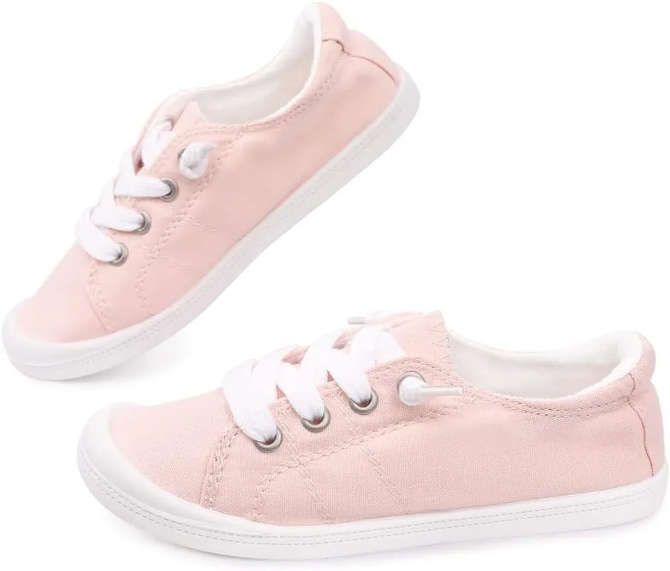 Boy and Girl Slip on Canvas Sneaker, Kids Low Top Casual Fashion Shoes, Comfy Lace up Walking Shoes