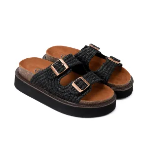 Brava Black Raffia Slipper