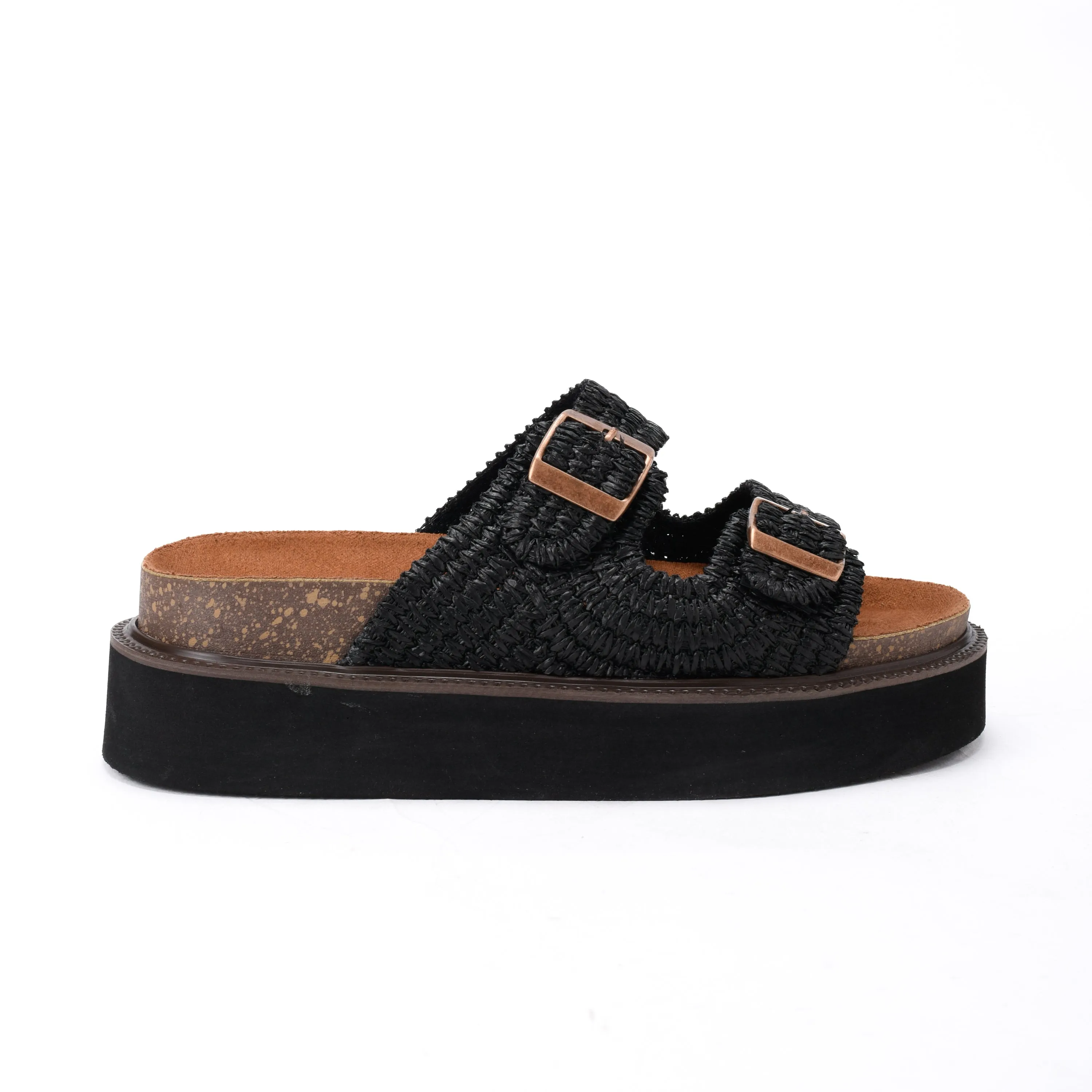 Brava Black Raffia Slipper