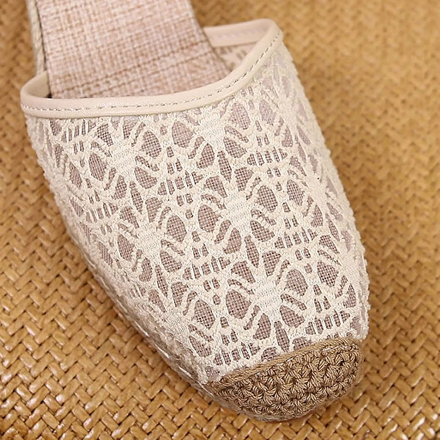 Breathable Lace Mesh Espadrille Wedge Sandals for Women Closed Cap Toe Ankle Strap Platform Pumps with Buckled