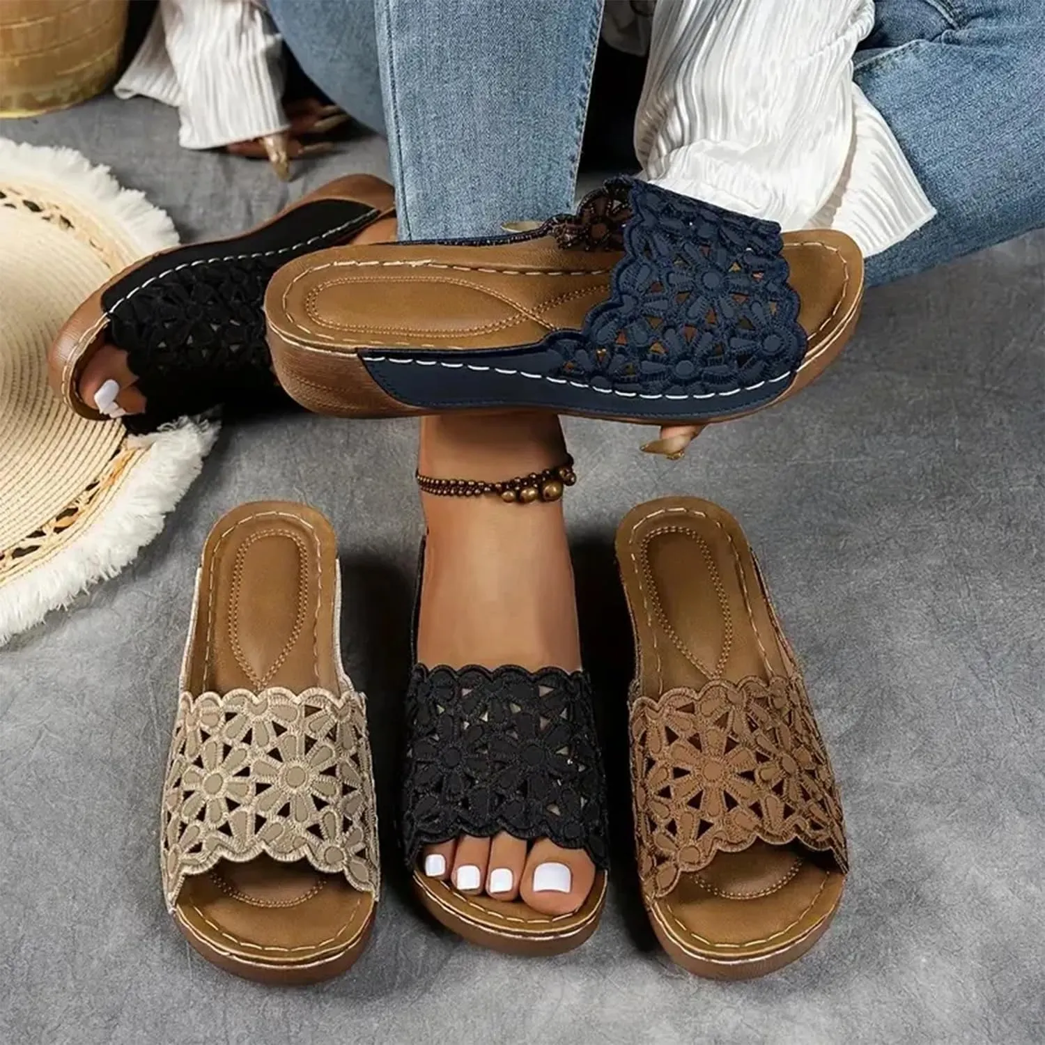 Breathable Orthopedic Open-Toe Slippers for Women, With Soft Cushioning. Arch Support