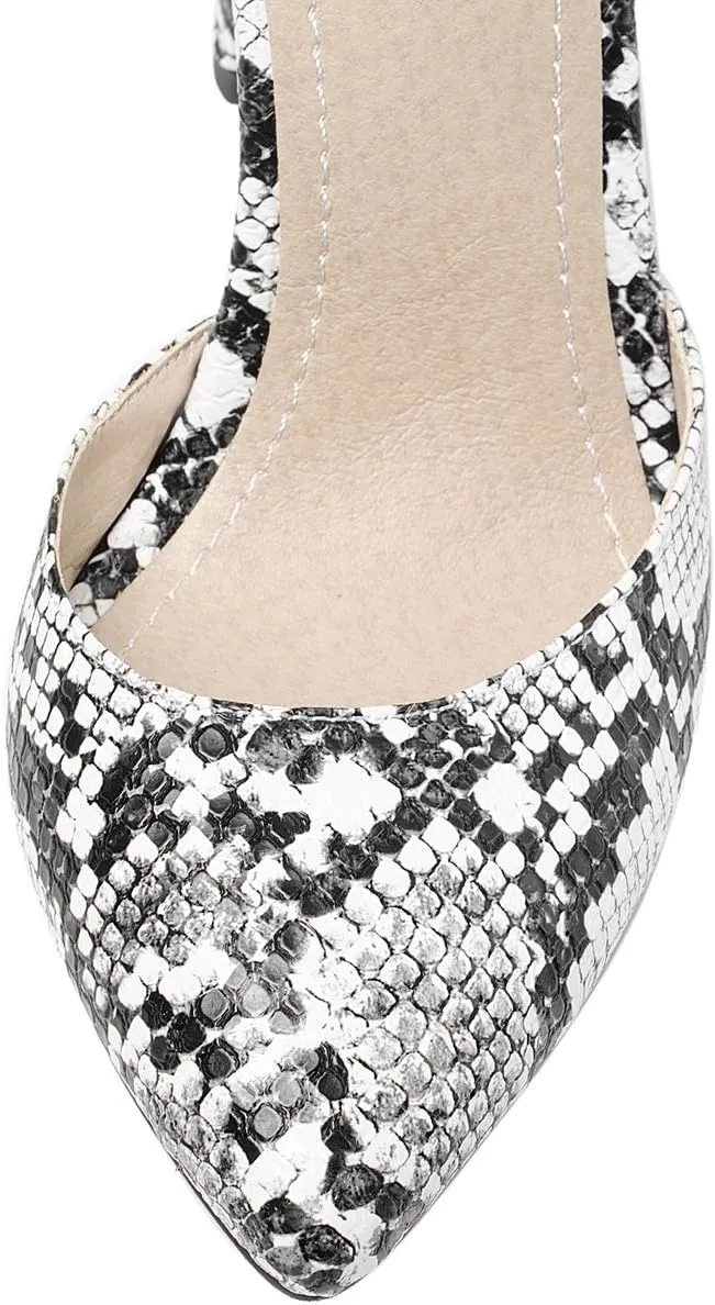Caradise Womens Snakeskin Print Pointed Toe Block Heel Ankle Strap Pumps