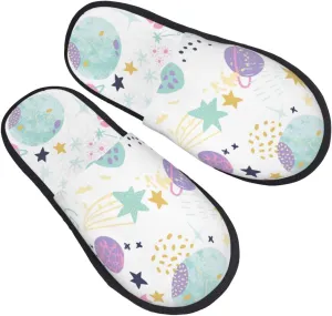 Cartoon Cosmic Planet House Slippers for Women Men Winter Spa Slippers Indoor Soft Home Shoes Non Slip Memory Foam Slipper for Hotel Bedroom Travel
