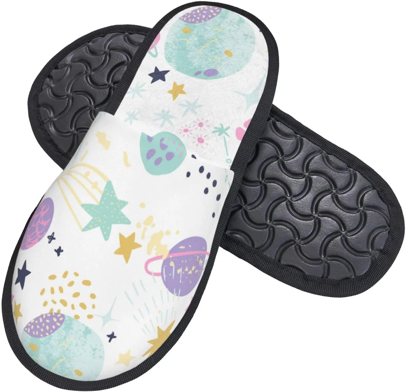 Cartoon Cosmic Planet House Slippers for Women Men Winter Spa Slippers Indoor Soft Home Shoes Non Slip Memory Foam Slipper for Hotel Bedroom Travel