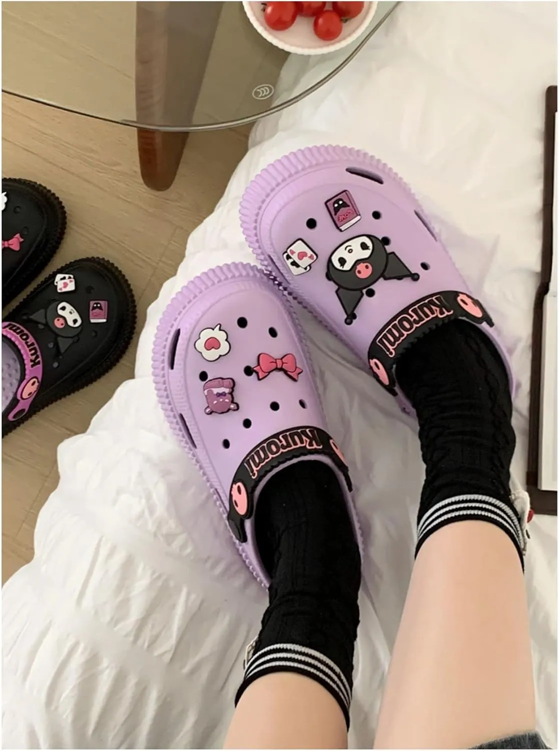 CEINOM Cute Cartoon Slippers Kuromi Kawaii Slippers for Women Cloud Slides indoor Outdoor Soft Comfy Anti-Slip garden Shoes
