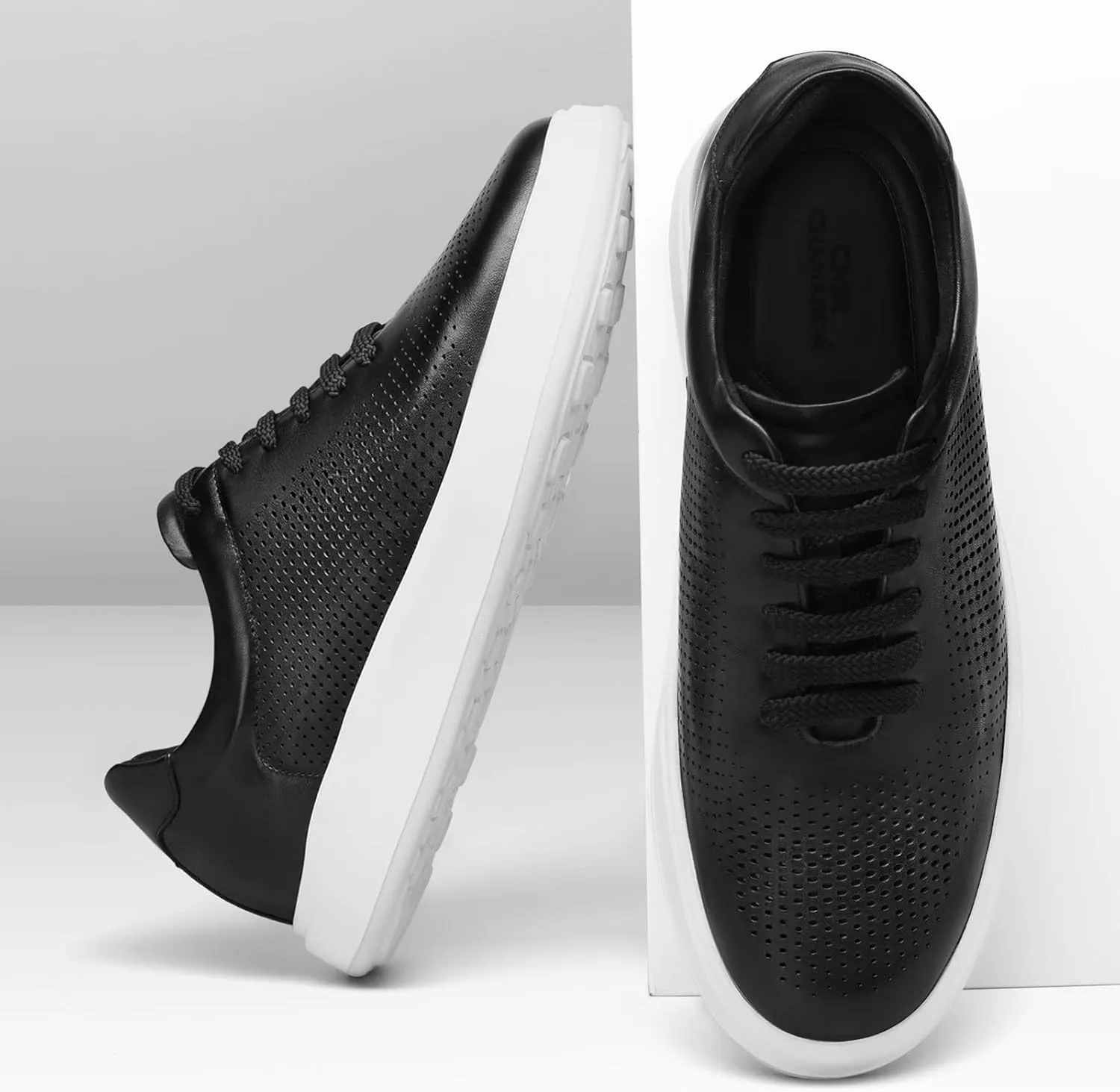 CHAMARIPA Hidden Heel Premium Leather Height Increase Low-Top Skate Shoes Men's Invisible Height Increasing Elevator Casual Fashion Sneaker