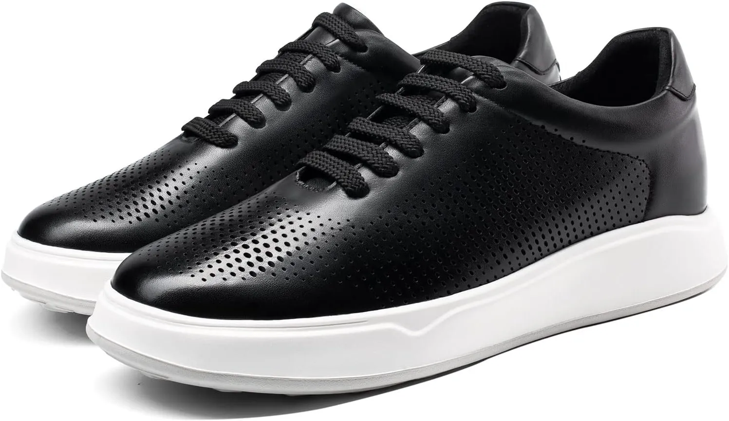 CHAMARIPA Hidden Heel Premium Leather Height Increase Low-Top Skate Shoes Men's Invisible Height Increasing Elevator Casual Fashion Sneaker
