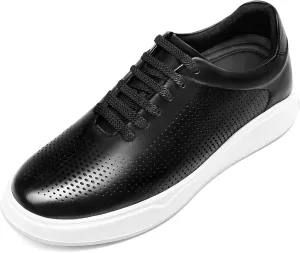 CHAMARIPA Hidden Heel Premium Leather Height Increase Low-Top Skate Shoes Men's Invisible Height Increasing Elevator Casual Fashion Sneaker