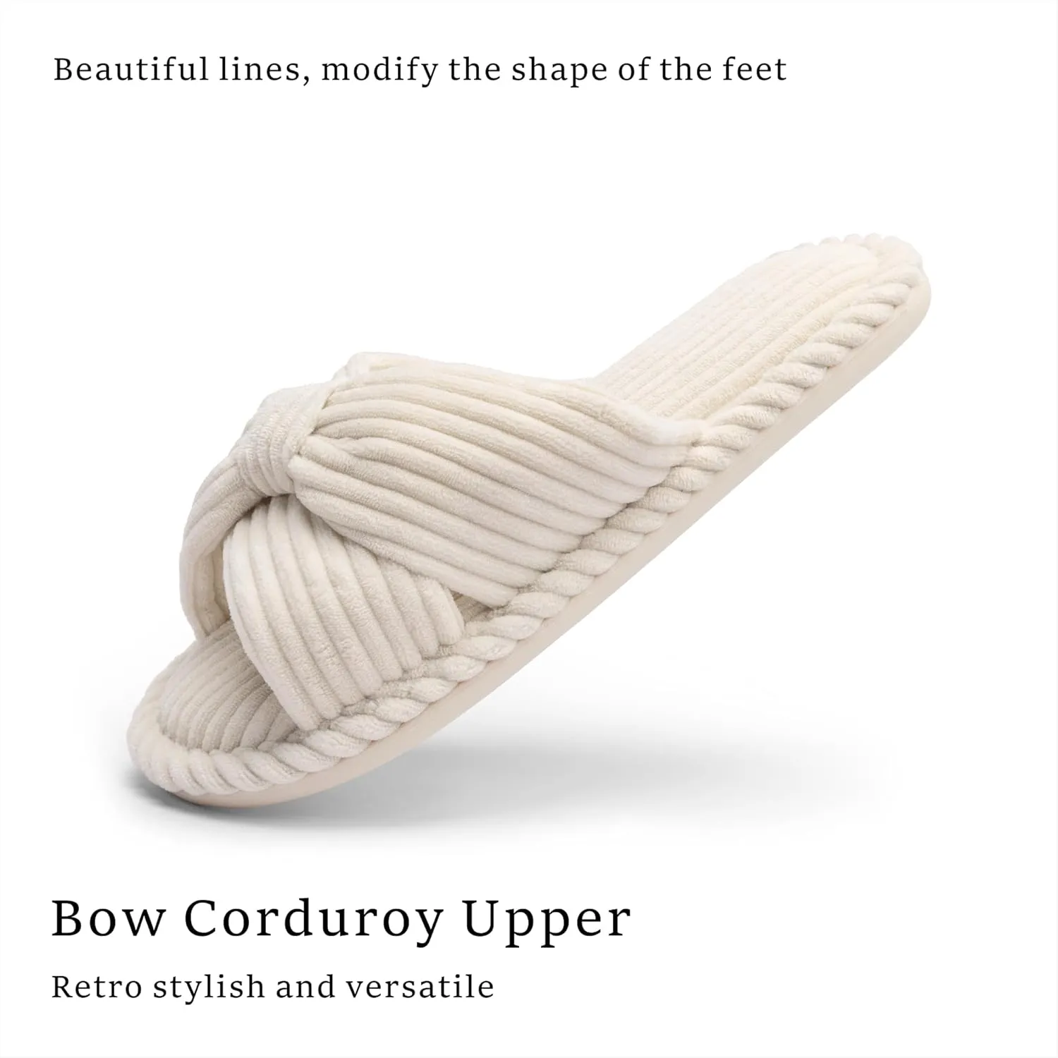 Chantomoo Slippers for Women Memory Foam House Womens Slipper Slides Home Bedroom Bathroom Spa Open Toe Corduroy Bow Slippers Cozy Comfortable