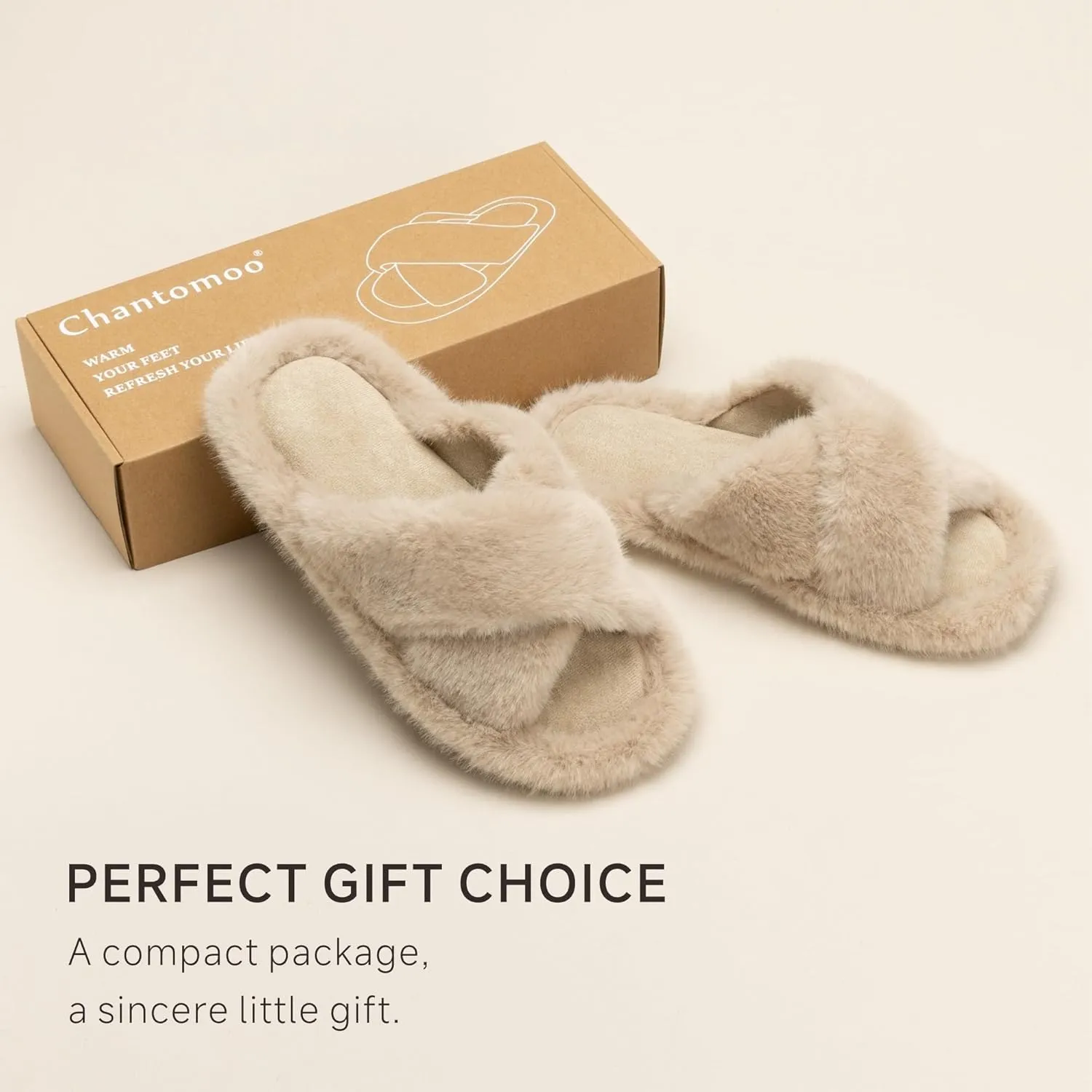 Chantomoo Women's Fuzzy Slippers - Memory Foam, Plush Comfy Bedroom Slides with Anti-Skid Sole