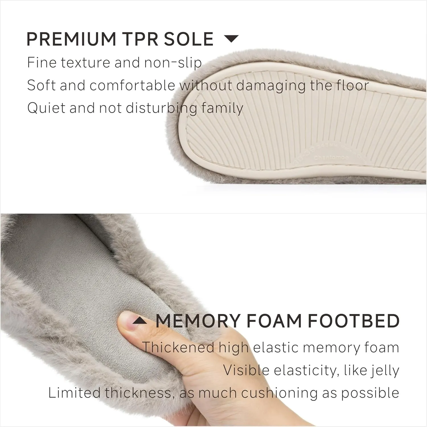 Chantomoo Women's Fuzzy Slippers - Memory Foam, Plush Comfy Bedroom Slides with Anti-Skid Sole