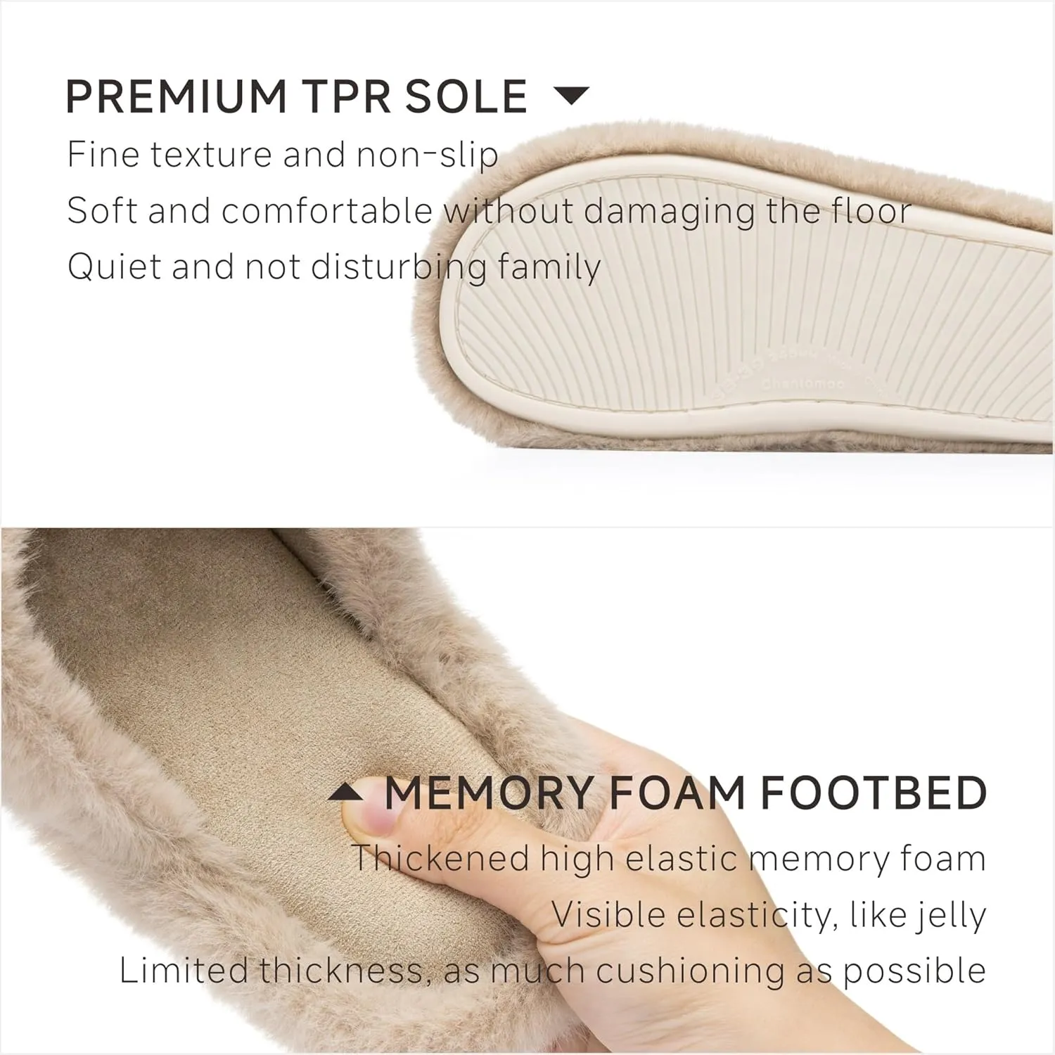 Chantomoo Women's Fuzzy Slippers - Memory Foam, Plush Comfy Bedroom Slides with Anti-Skid Sole