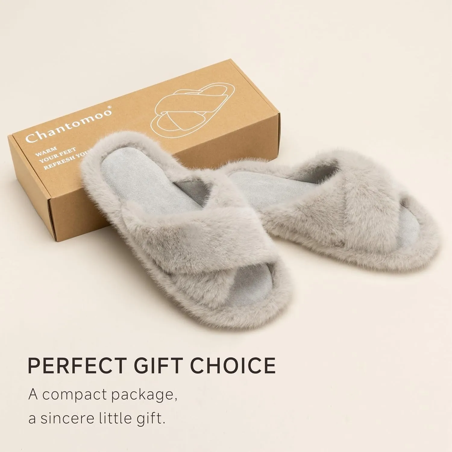 Chantomoo Women's Fuzzy Slippers - Memory Foam, Plush Comfy Bedroom Slides with Anti-Skid Sole