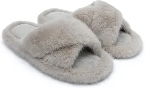 Chantomoo Women's Fuzzy Slippers - Memory Foam, Plush Comfy Bedroom Slides with Anti-Skid Sole