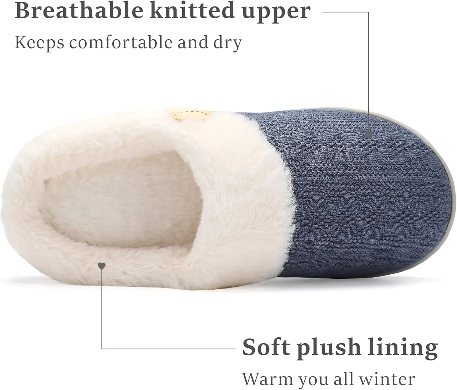 Chantomoo Womens Slipper Warm Comfy Memory Foam House Slippers Knitted Shoes Faux Fur Lined Anti-Skid Rubber Sole Bedroom Cozy Indoor Outdoor Slippers