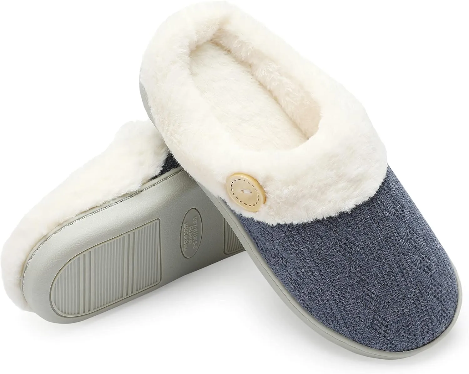 Chantomoo Womens Slipper Warm Comfy Memory Foam House Slippers Knitted Shoes Faux Fur Lined Anti-Skid Rubber Sole Bedroom Cozy Indoor Outdoor Slippers