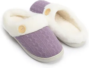 Chantomoo Womens Slipper Warm Comfy Memory Foam House Slippers Knitted Shoes Faux Fur Lined Anti-Skid Rubber Sole Bedroom Cozy Indoor Outdoor Slippers