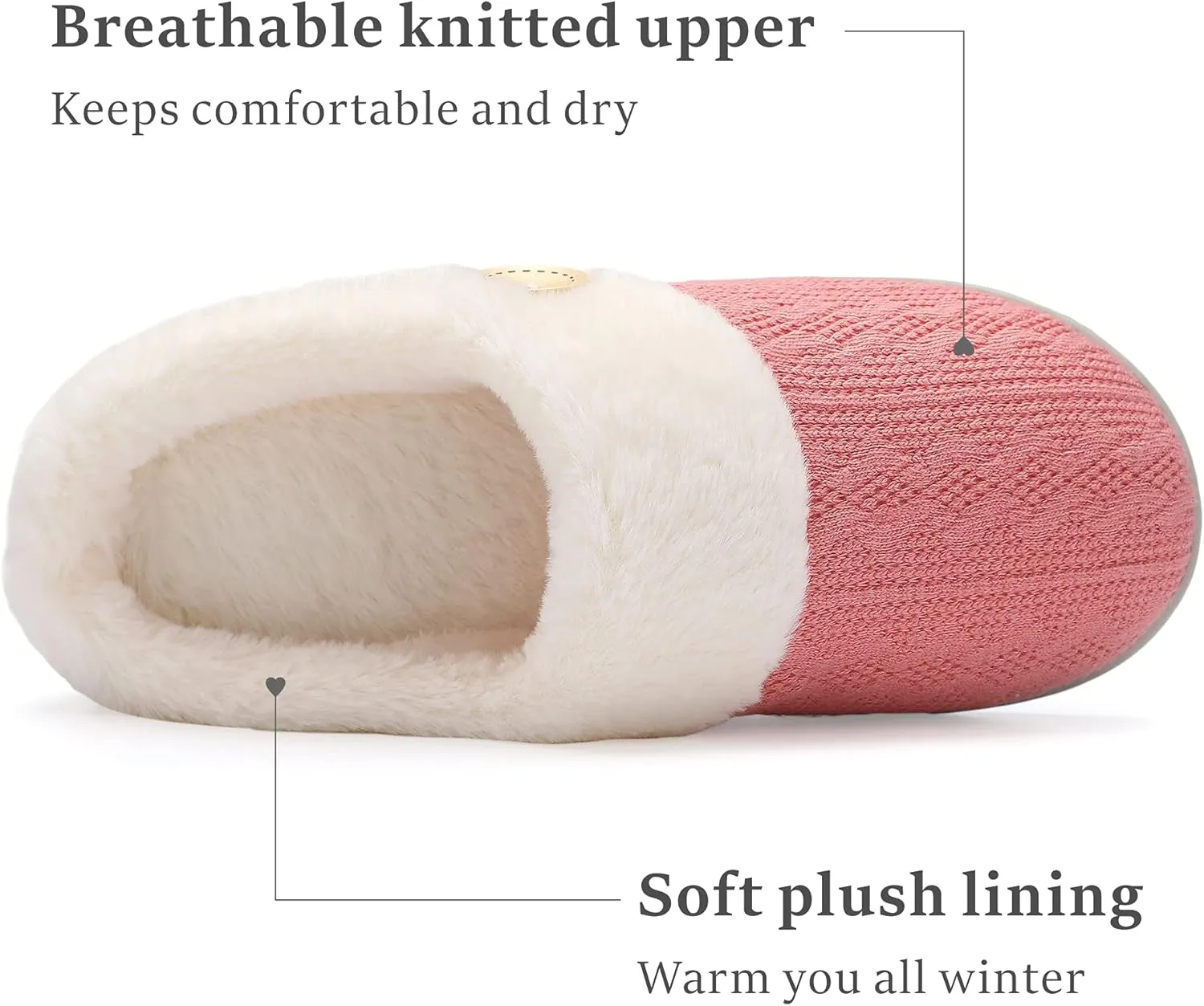 Chantomoo Womens Slipper Warm Comfy Memory Foam House Slippers Knitted Shoes Faux Fur Lined Anti-Skid Rubber Sole Bedroom Cozy Indoor Outdoor Slippers