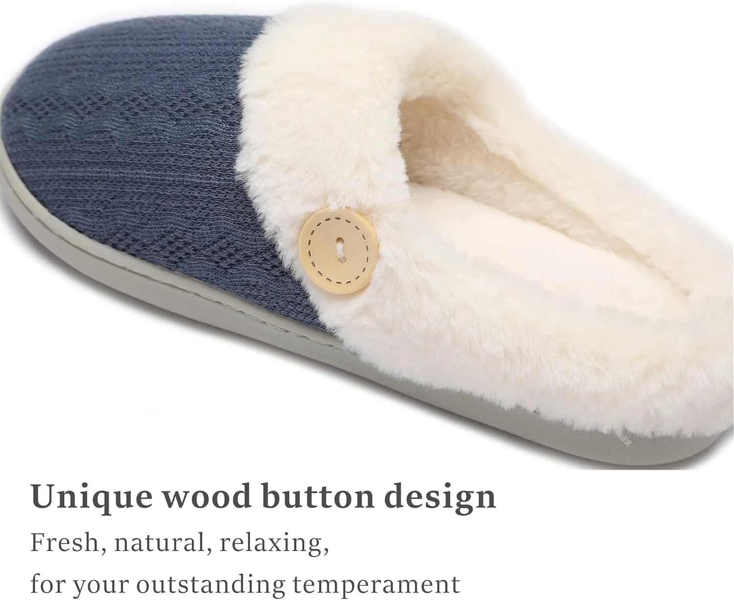 Chantomoo Womens Slipper Warm Comfy Memory Foam House Slippers Knitted Shoes Faux Fur Lined Anti-Skid Rubber Sole Bedroom Cozy Indoor Outdoor Slippers