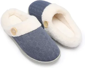 Chantomoo Womens Slipper Warm Comfy Memory Foam House Slippers Knitted Shoes Faux Fur Lined Anti-Skid Rubber Sole Bedroom Cozy Indoor Outdoor Slippers