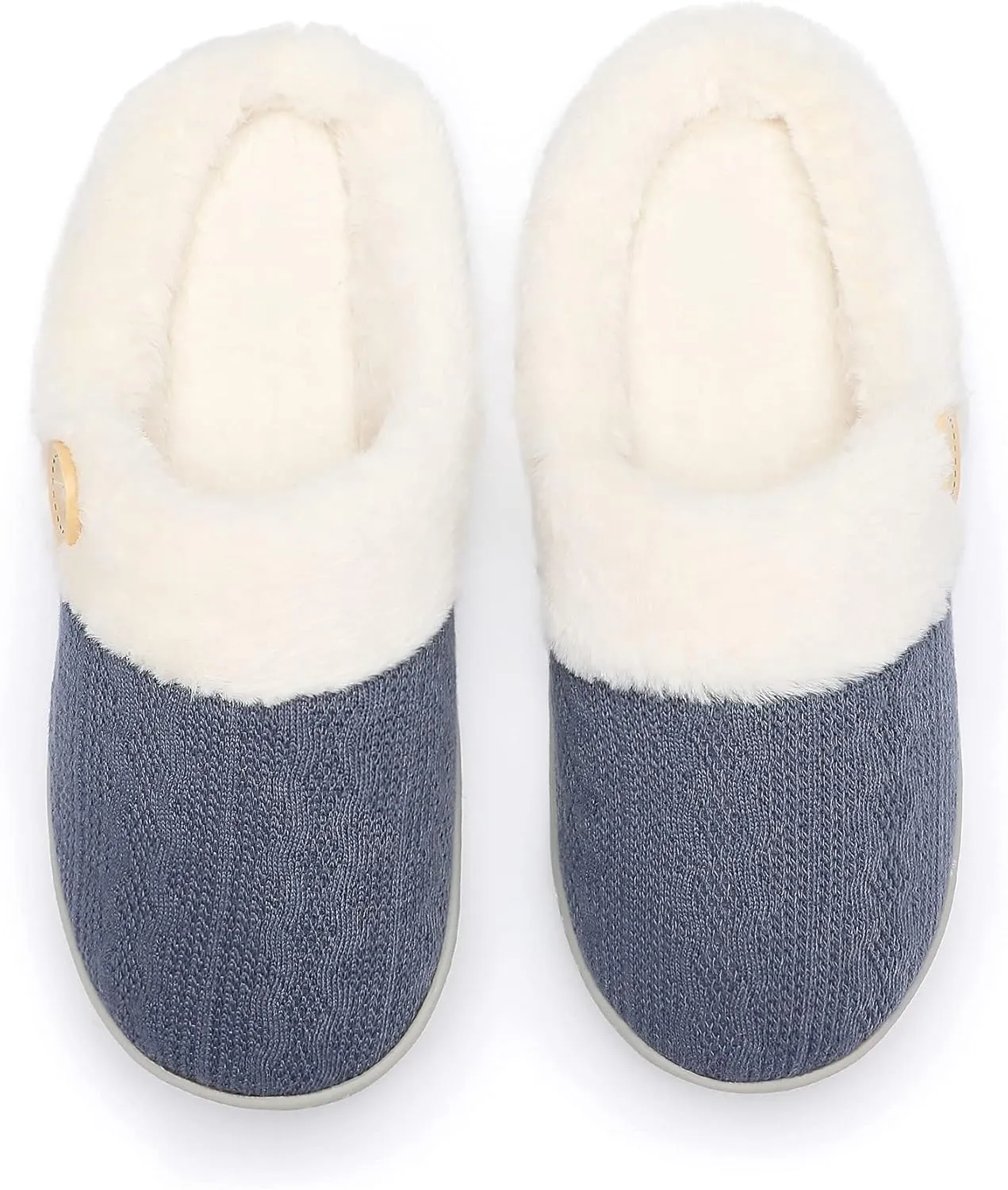 Chantomoo Womens Slipper Warm Comfy Memory Foam House Slippers Knitted Shoes Faux Fur Lined Anti-Skid Rubber Sole Bedroom Cozy Indoor Outdoor Slippers