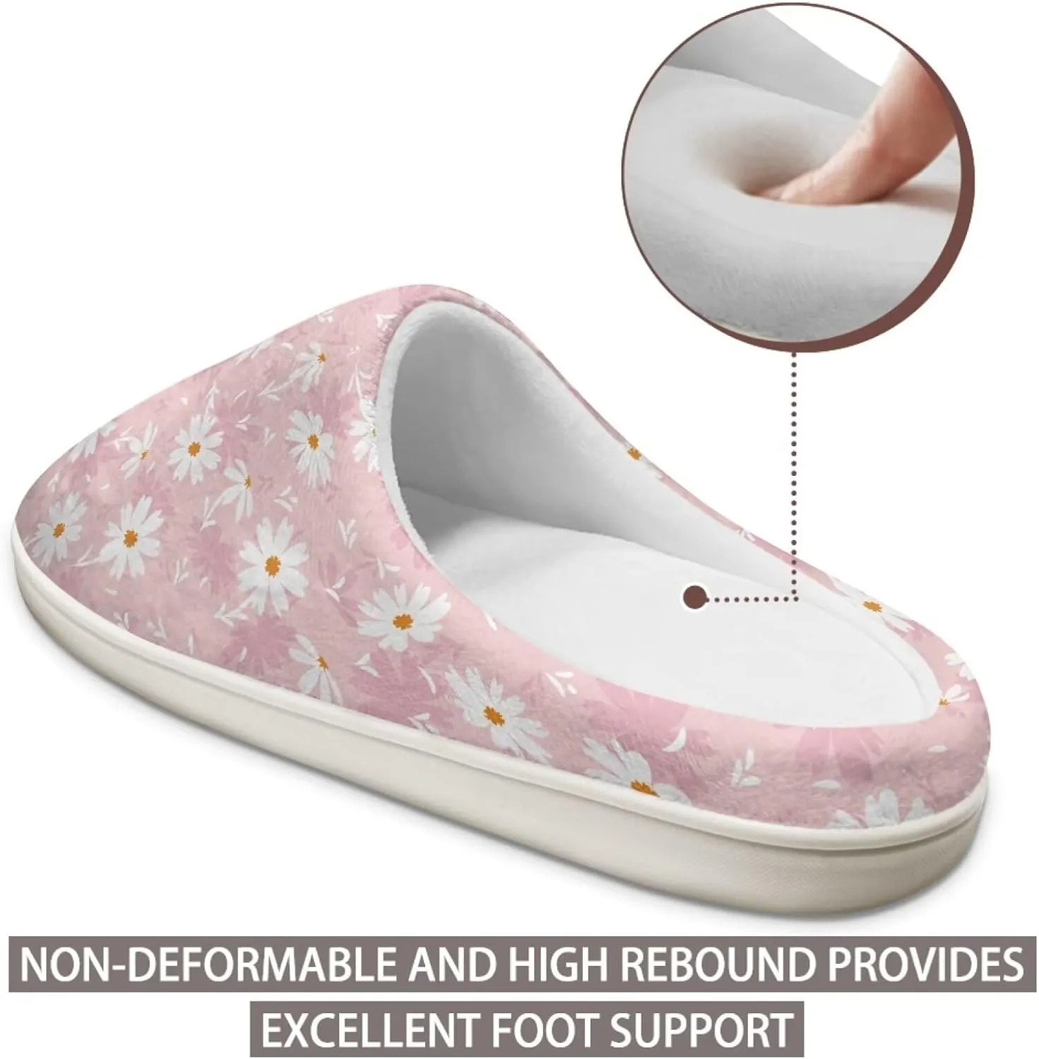 chaqlin Winter Fuzzy Slippers Flower Print Fluffy House Sandals Flat Heels Womens Wide Slip Resistant Memory Foam Bedroom Causal Shoes Slipper