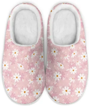 chaqlin Winter Fuzzy Slippers Flower Print Fluffy House Sandals Flat Heels Womens Wide Slip Resistant Memory Foam Bedroom Causal Shoes Slipper