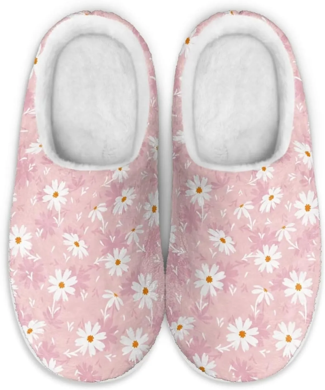 chaqlin Winter Fuzzy Slippers Flower Print Fluffy House Sandals Flat Heels Womens Wide Slip Resistant Memory Foam Bedroom Causal Shoes Slipper