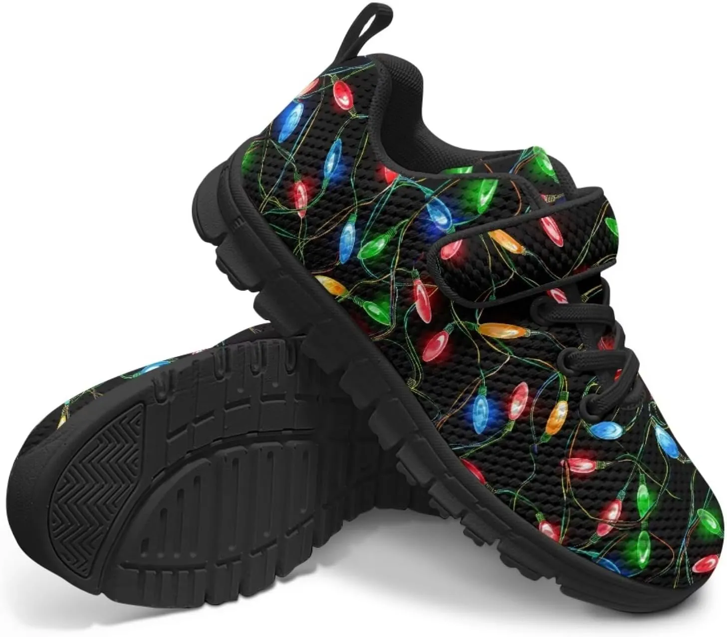 Christmas Sneakers for Girls Slip on Walking Shoes Breathable Lightweight Athletic Shoes with Hook and Loops
