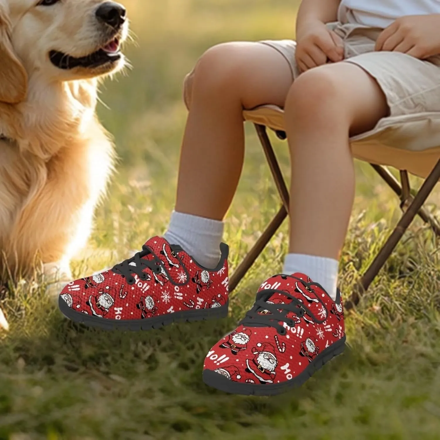 Christmas Sneakers for Girls Slip on Walking Shoes Breathable Lightweight Athletic Shoes with Hook and Loops