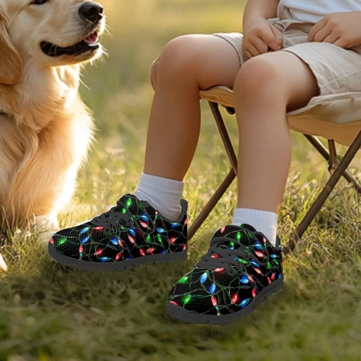Christmas Sneakers for Girls Slip on Walking Shoes Breathable Lightweight Athletic Shoes with Hook and Loops