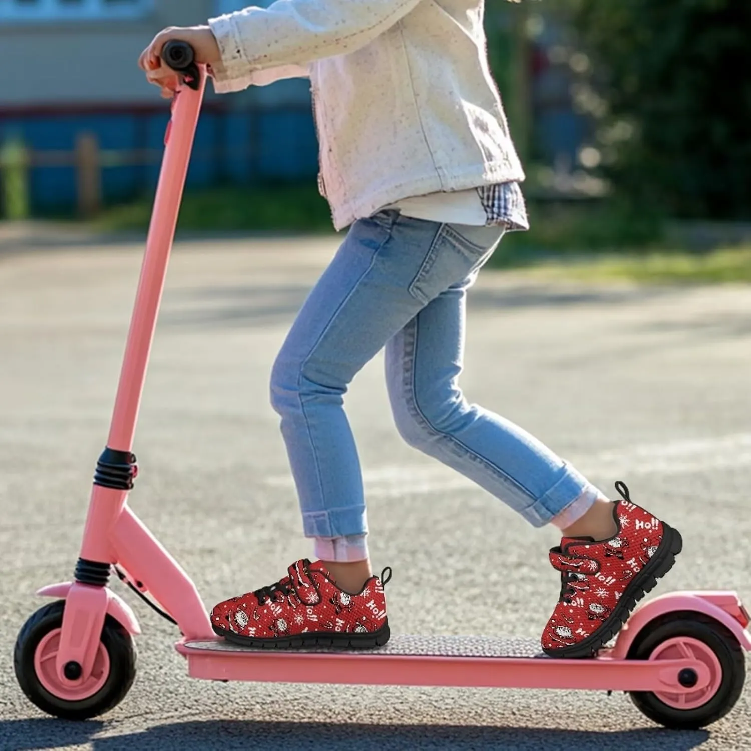 Christmas Sneakers for Girls Slip on Walking Shoes Breathable Lightweight Athletic Shoes with Hook and Loops