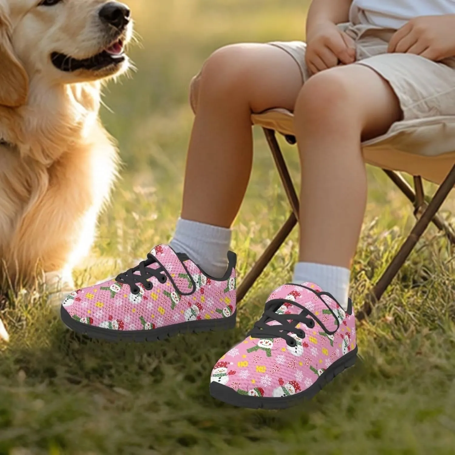 Christmas Sneakers for Girls Slip on Walking Shoes Breathable Lightweight Athletic Shoes with Hook and Loops