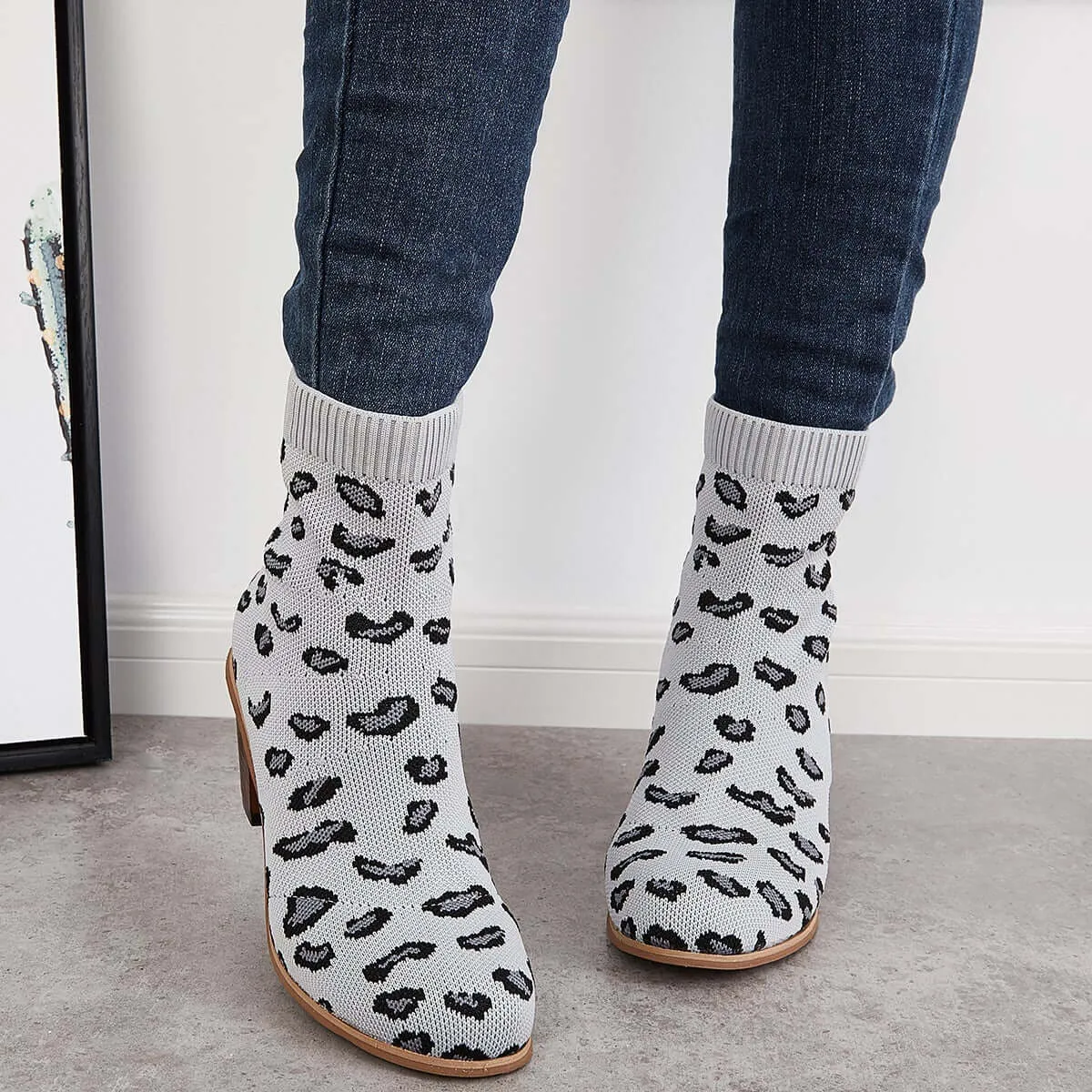 Chunky Convenient Limited access Ankle Sock Block Knitted Booties Boots Stretch Heel