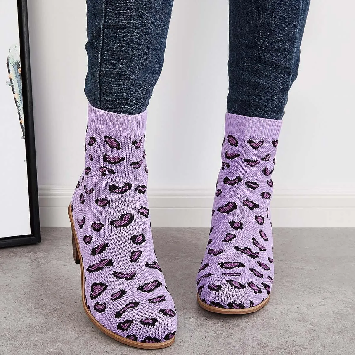Chunky Convenient Limited access Ankle Sock Block Knitted Booties Boots Stretch Heel