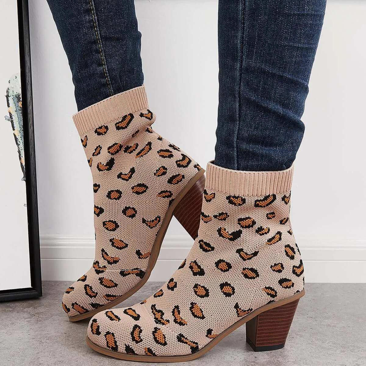 Chunky Convenient Limited access Ankle Sock Block Knitted Booties Boots Stretch Heel